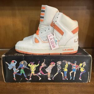 Vintage LA Gear Court Slammer High Top Sneaker White Neon Orange 80s Womens‎ 5.5
